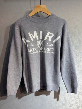 AMIRI Arts District Crewneck Knit Sweater Gray